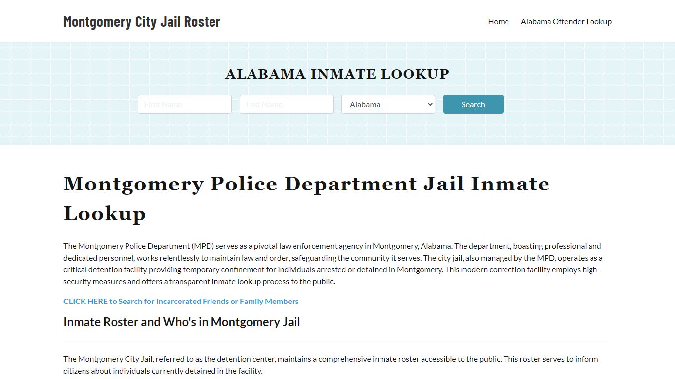 Montgomery Police Department & City Jail, AL Inmate Roster, Arrests ...